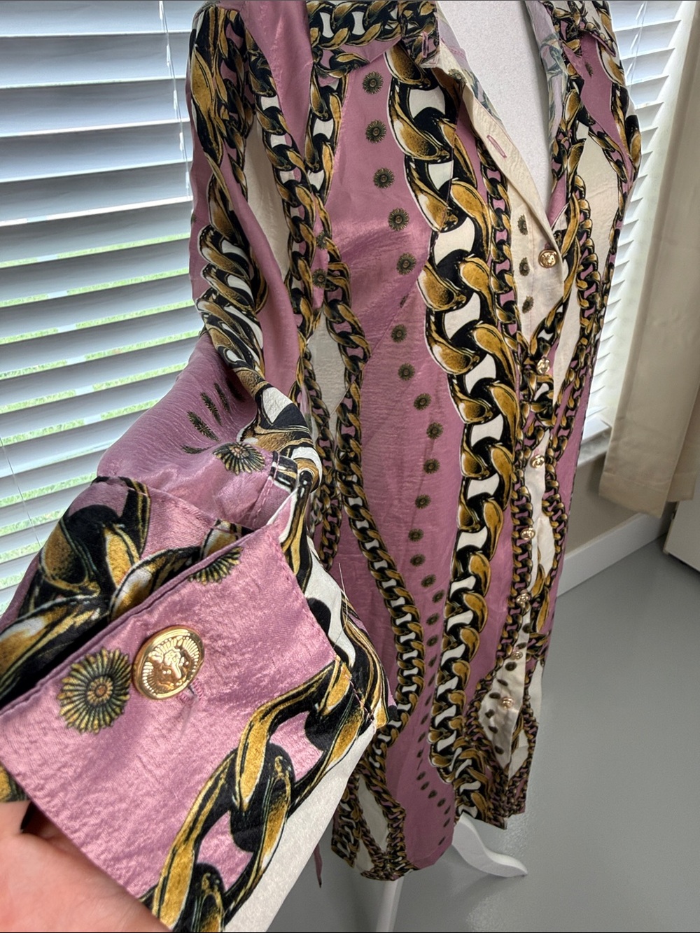 Pink Chain-Print Button Front Dress - Picture 4 of 6